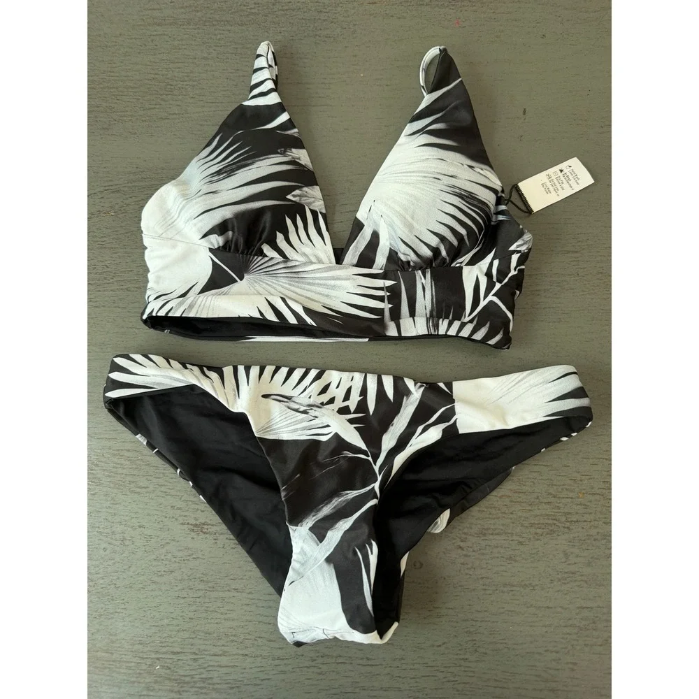 L Space Zebra Print High Waisted Bikini Bottoms Black White XS Cheeky Swimwear